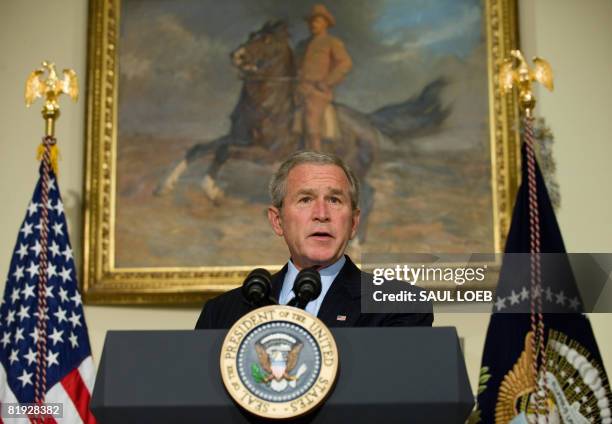 President George W. Bush speaks regarding the 10th anniversary of the International Religious Freedom Act in the Roosevelt Room of the White House in...