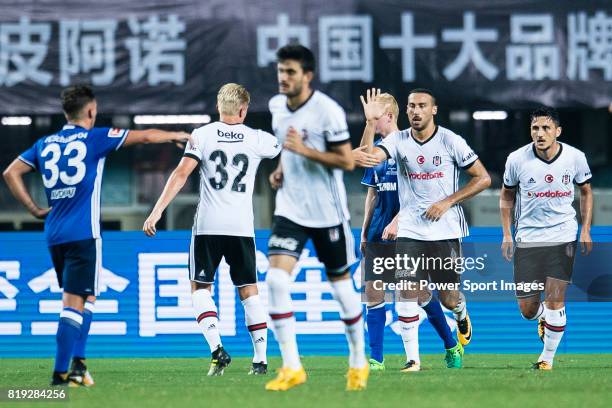 Besiktas Istambul Forward Cenk Tosun celebrates his goal with his teammates during the Friendly Football Matches Summer 2017 between FC Schalke 04...