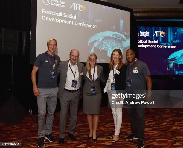 Sami Hyypia, Susan Black director of communications for Liverpool, Peter Moore CEO of Liverpool and Vicky Jepson coach of Liverpool Ladies...