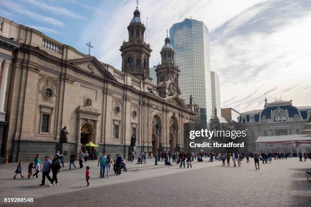 metropolitan cathedral in the plaza de armas, santiago, chile - plaza de armas stock pictures, royalty-free photos & images