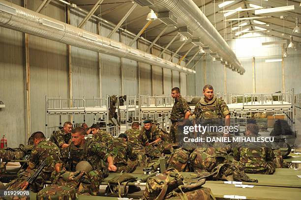 Romanian military are pictured in the dormitory area of Babadag training facility in the county of Tulcea, at the Joint Task Force-East Rotation 2008...