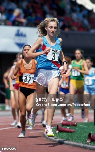Paula Radcliffe of Great Britain enroute to winning the Senior Girls' 3000 metres championship in a new record time during the English Schools'...