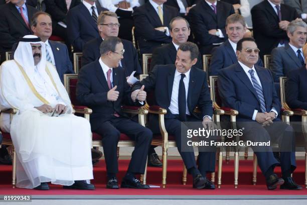 Qatari Emir Hamad bin Khalifa al-Thani, guest of honor United Nations Secretary General Ban Ki-moon, French President Nicolas Sarkozy and Egyptian...