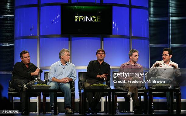 Producers Bryan Burk, Jeff Pinkner, Roberto Orci, Alex Kurtzman and J.J. Abrams of 'Fringe' speak during day seven of the Fox Image Campaign 2008...