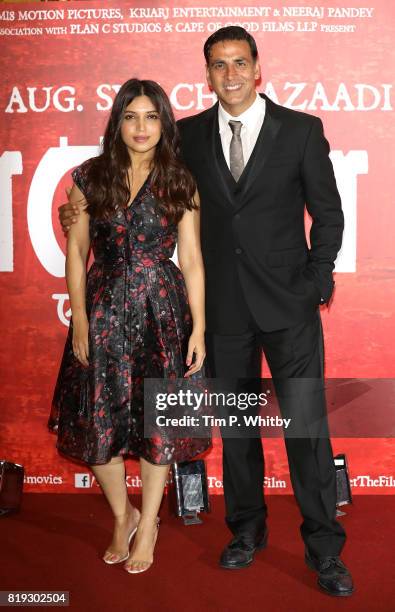 Actors Bhumi Pednekar and Akshay Kumar attending the 'Toilet: Ek Prem Katha ' Photocall, the worlds first feature film on the open-defecation crisis,...