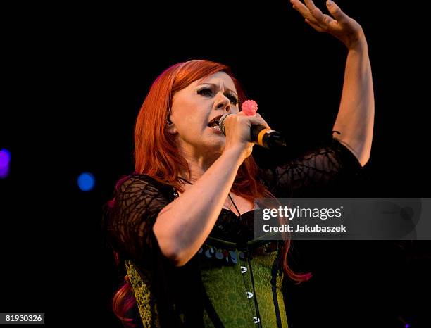 Singer Cindy Wilson of the US Rock band 'The B-52's' performs live during a concert at the Zitadelle on July 14, 2008 in Berlin, Germany. The concert...