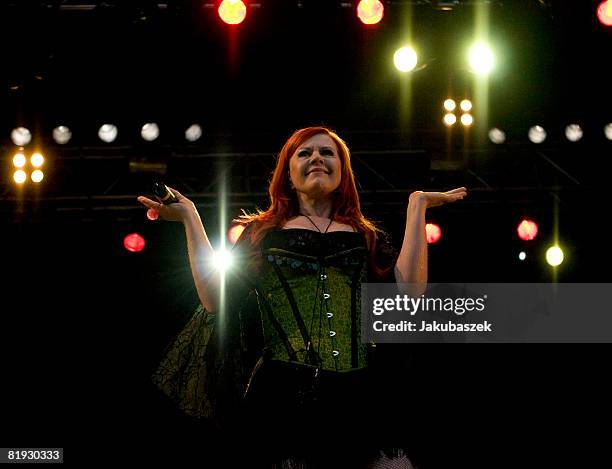 Singer Cindy Wilson of the US Rock band 'The B-52's' performs live during a concert at the Zitadelle on July 14, 2008 in Berlin, Germany. The concert...