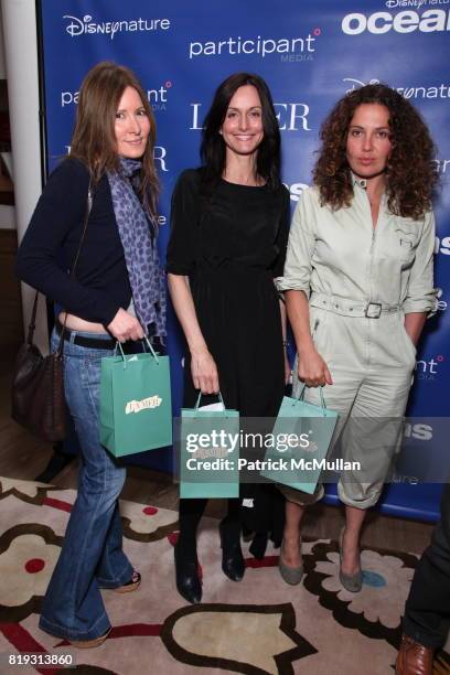 Suzanne Costas, Carmine Deforest and Tara Smith attend LA MER Screening of Disneynature's OCEANS at Crosby Street Hotel on April 20, 2010 in New York...