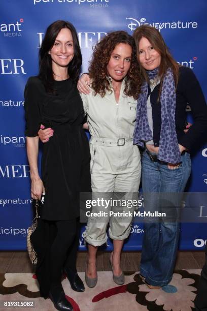 Carmen Deforest, Tara Smith and Suzanne Costas attend LA MER Screening of Disneynature's OCEANS at Crosby Street Hotel on April 20, 2010 in New York...