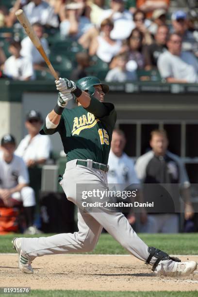 Ryan Sweeney of the Oakland Athletics bats against the Chicago White Sox on July 6, 2008 at U.S. Cellular Field in Chicago, Illinois. The White Sox...