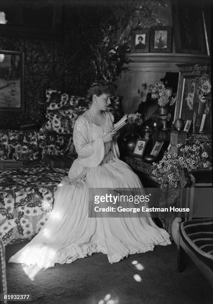 Portrait of Princess Marie of Edinburgh who became Queen Marie of Romania as queen consort of Ferdinand I of Romania, She is pictured reading a book...