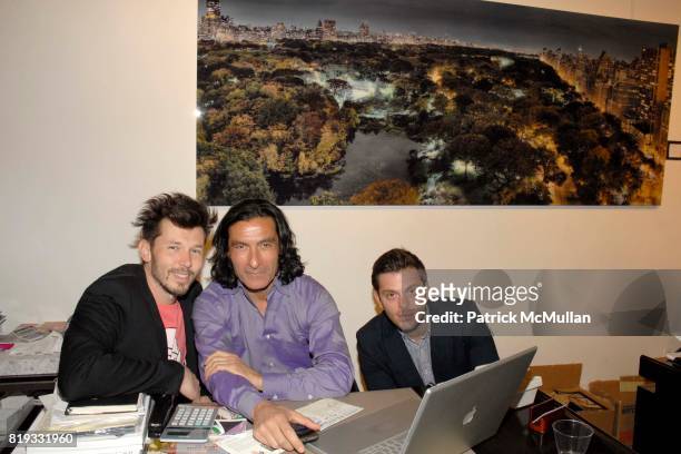 Andre Monet, Eric Allouche and George Benias attend Opera Gallery Opening: Voigt, Monet and Vukelic at Opera Gallery on April 15, 2010 in New York...