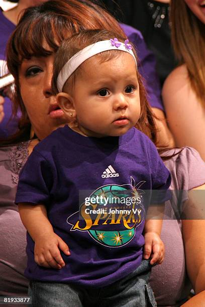 Los Angeles Sparks fan looks on during the game against the San Antonio Silver Stars on July 14, 2008 at Staples Center in Los Angeles, California....