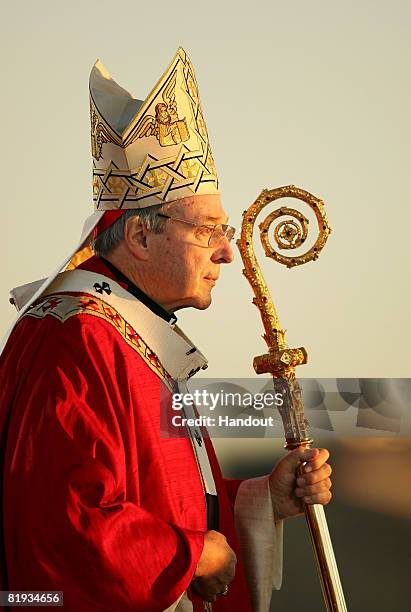 In this handout photo provided by World Youth Day, His Eminence Cardinal George Pell, Catholic Archbishop of Sydney arrives for the Opening Mass of...