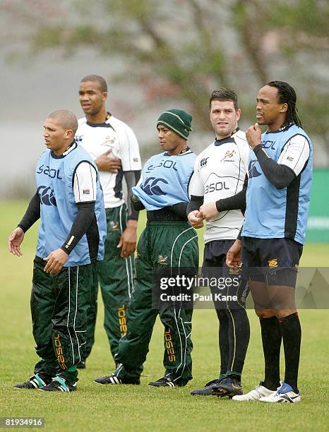 Ricky Januarie, JP Pietersen, Bolla Conradie, Luke Watson and Odwa Ndungane of the Springboks look on during a South African Springboks training...