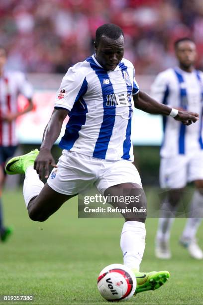 Vincent Aboubakar of Porto kicks the ball during the friendly match between Chivas and Porto at Chivas Stadium on July 19, 2017 in Zapopan, Mexico.