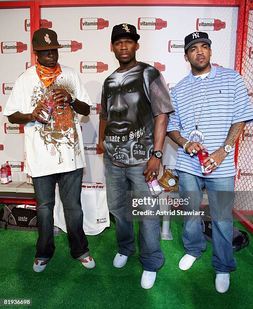 Rappers Tony Yayo, 50 Cent and Lloyd Banks attends Vitaminwater's MLB All-Star week celebration at Hudson Terrace on July 14, 2008 in New York City.