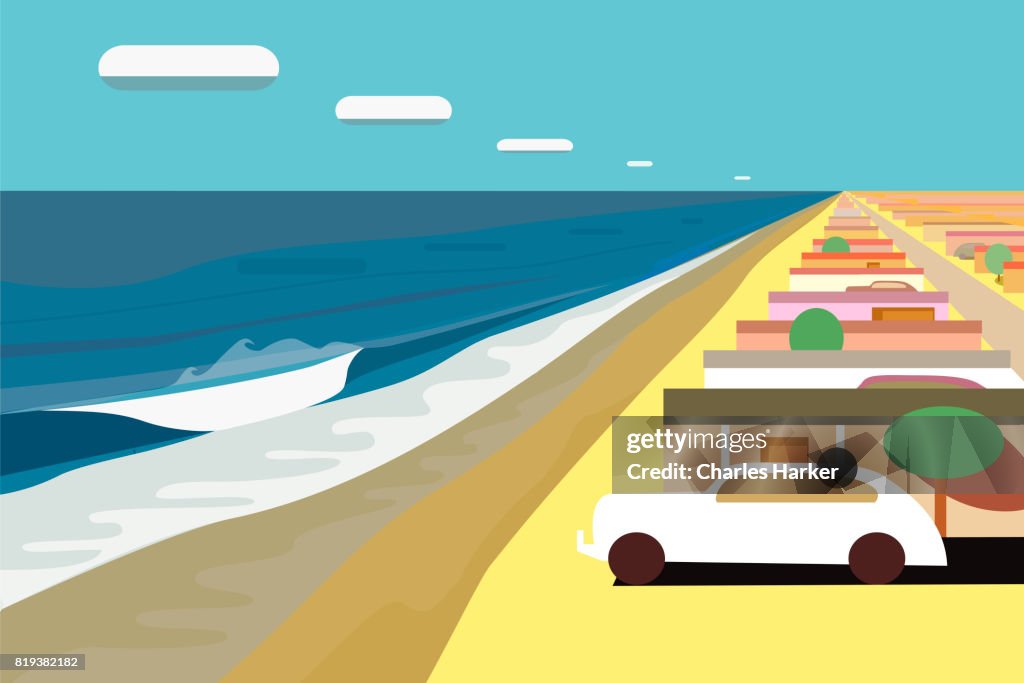 Beach Houses along the Ocean in the Desert Illustration