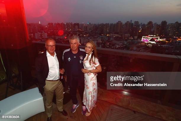Carlo Ancelotti, head coach of FC Bayern Muenchen and his wife Mariann Barena McClay attend with Karl-Heinz Rummenigge, CEO of FC Bayern Muenchen the...