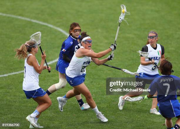 Kerrin Maurer of Italy wins possession from Chihiro Kobiki of Japan during the classification match between Japan and Italy during the 2017 FIL...
