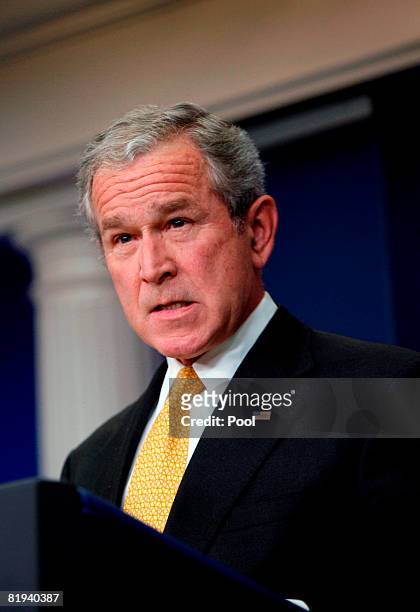 President George W. Bush holds a press conference in the Brady Press Briefing Room of the White House July 15, 2008 in Washington, DC. President Bush...