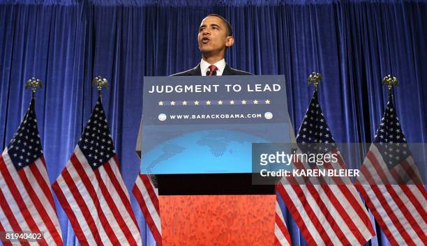 Presumptive Democratic presidential candidate Illinois Sen. Barack Obama delivers remarks on July 15, 2008 at the Ronald Reagan Building in...
