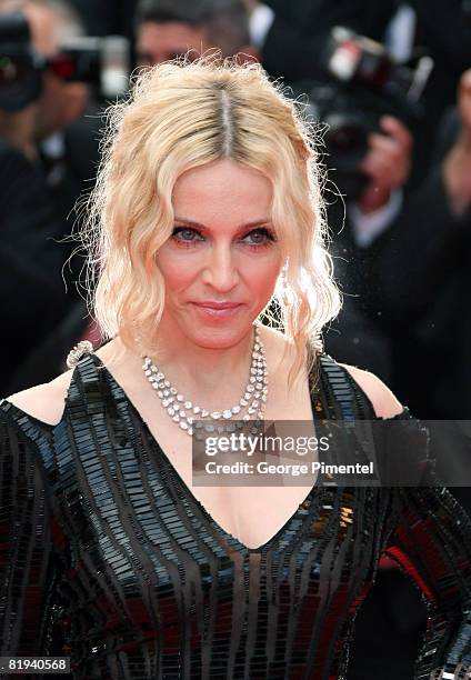 Singer Madonna attends the "I Am Because We Are" premiere at the Palais des Festivals during the 61st International Cannes Film Festival on May 21,...