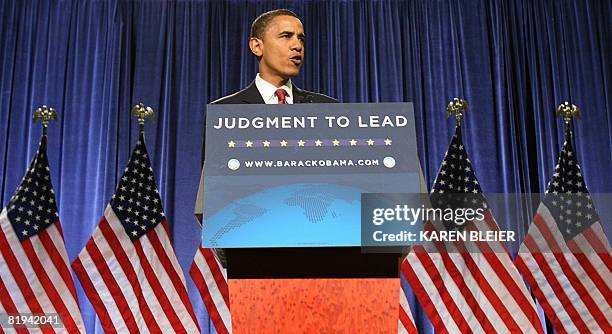 Presumptive Democratic presidential candidate Illinois Sen. Barack Obama delivers remarks on July 15, 2008 at the Ronald Reagan Building in...