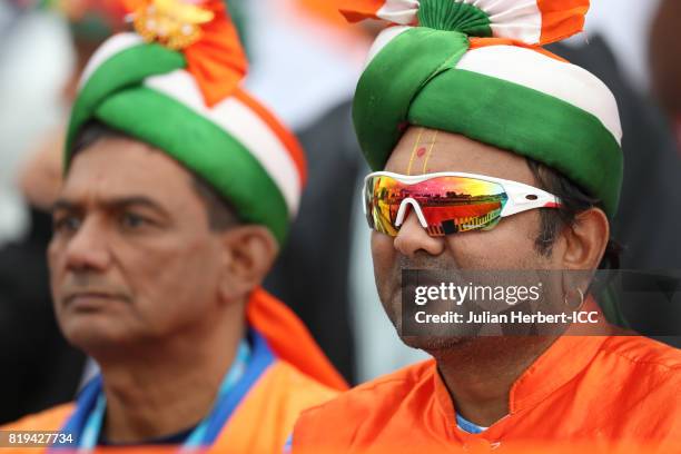 An Indian fan during The Womens World Cup 2017 Semi-Final between Australia and India at The County Ground on July 20, 2017 in Derby, England.