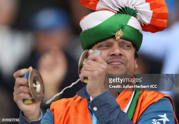 An Indian fan during The Womens World Cup 2017 Semi-Final between Australia and India at The County Ground on July 20, 2017 in Derby, England.