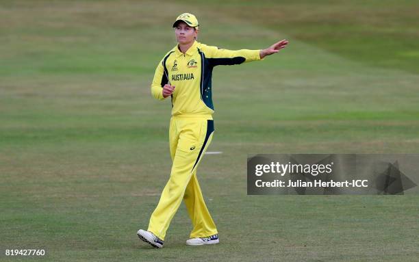 Meg Lanning of Australia stands in the field during The Womens World Cup 2017 Semi-Final between Australia and India at The County Ground on July 20,...