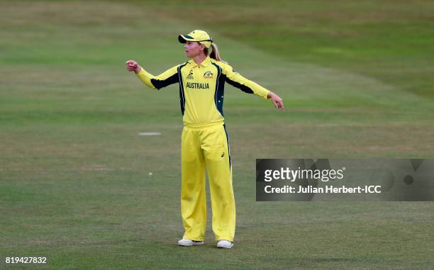 Meg Lanning of Australia stands in the field during The Womens World Cup 2017 Semi-Final between Australia and India at The County Ground on July 20,...