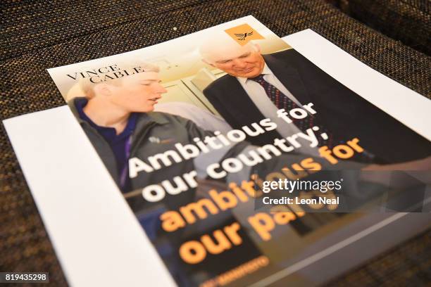 Copy of new Liberal Democrats leader Vince Cable's manifesto sits on a chair at the St Ermin's Hotel on July 20, 2017 in London, England. The Liberal...