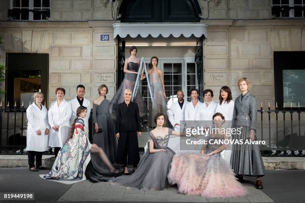 To celebrate the 70th anniversary of Dior with Maria Grazia Chiuri with her team and the models on july 05, 2017 in Paris, France.