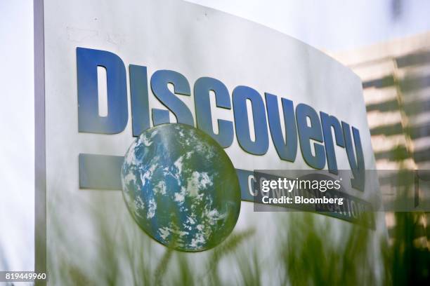 Signage is displayed outside the Discovery Communications Inc. Headquarters in Silver Spring, Maryland, U.S., on Thursday, July 20, 2017. Discovery,...