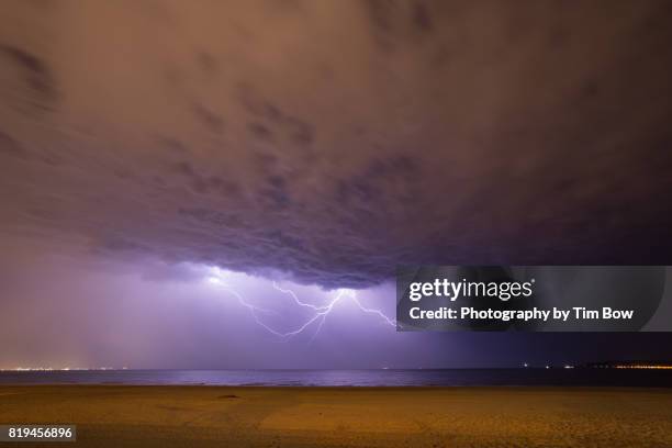 lightning strikes over the bristol channel - thunderstorm uk stock pictures, royalty-free photos & images