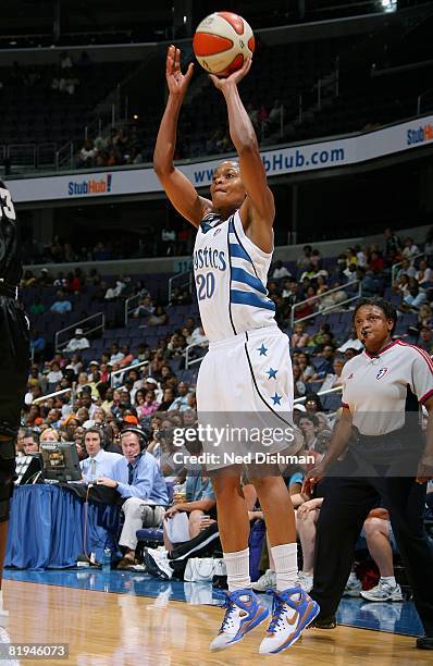 Alana Beard of the Washington Mystics shoots a jumper during the WNBA game against the San Antonio Silver Stars on July 6, 2008 at the Verizon Center...