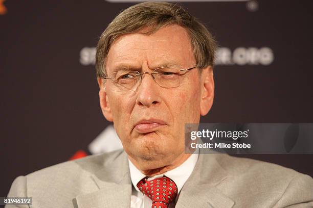 Commissioner of Major League Baseball Bud Selig speaks at a press conference before the 79th MLB All-Star Game at Yankee Stadium on July 15, 2008 in...