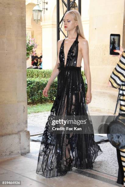 Model walks the runway during the Galia Lahav Haute Couture Fall/Winter 2017-2018 show as part of Haute Couture Paris Fashion Week on July 2, 2017 in...