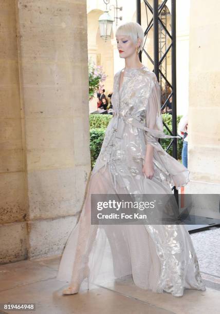 Model walks the runway during the Galia Lahav Haute Couture Fall/Winter 2017-2018 show as part of Haute Couture Paris Fashion Week on July 2, 2017 in...