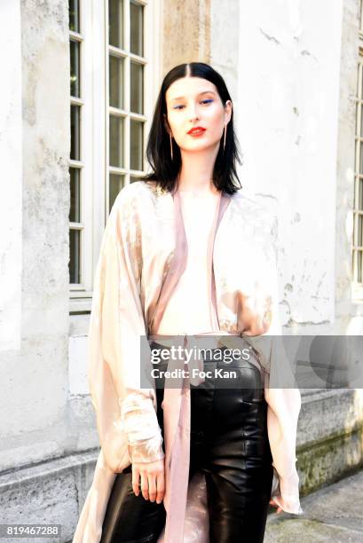 Model dressed in Galia Lahav poses after the show during the Galia Lahav Haute Couture Fall/Winter 2017-2018 show as part of Haute Couture Paris...