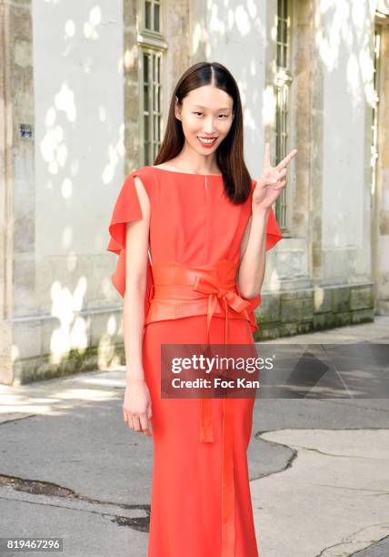 Model dressed in Galia Lahav poses after the show during the Galia Lahav Haute Couture Fall/Winter 2017-2018 show as part of Haute Couture Paris...