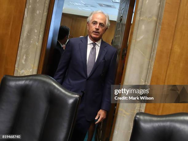 Chairman Bob Corker arrives for a Foreign Relations Committee comfirmation hearing for ambassadorships, on Capitol Hill, June 20, 2017 in Washington,...