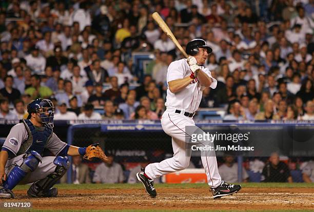 American League All-Star J.D. Drew of the Boston Red Sox hits a two run homer during the 79th MLB All-Star Game at Yankee Stadium on July 15, 2008 in...