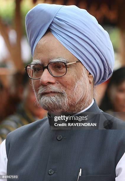 Indian Prime Minister Manmohan Singh at a ceremonial reception at The Presidential palace in New Delhi on July 16 A week ahead of a Lok Sabha trust...