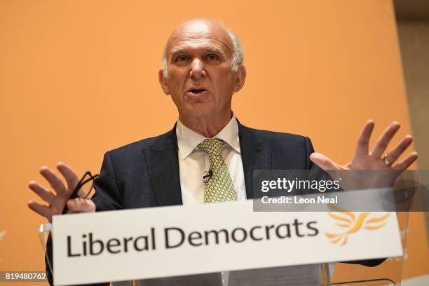 New Liberal Democrats party leader Vince Cable holds a press conference at the St Ermin's Hotel on July 20, 2017 in London, England. The Liberal...