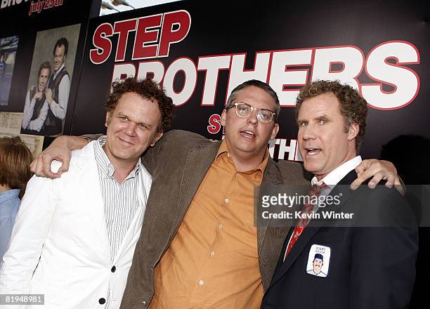 Actor John C. Reilly , director Adam McKay and actor Will Ferrell arrive at the premiere of Sony Picture's "Step Brothers" at the Village Theater on...