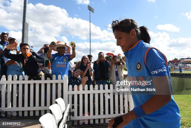 Harmanpreet Kaur of India walks to the changing rooms after scoring 171 during the Semi-Final ICC Women's World Cup 2017 match between Australia and...