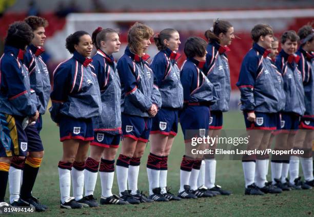 England women's football team, team line up including Kerry Davis and Hope Powell circa 1993.