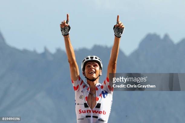 Warren Barguil of France riding for Team Sunweb crosses the line to take the stage win on stage eighteen of the 2017 Tour de France, a 179.5km stage...